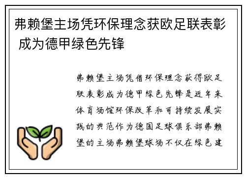 弗赖堡主场凭环保理念获欧足联表彰 成为德甲绿色先锋 弗赖堡主场凭环保理念获欧足联表彰 成为德甲绿色先锋